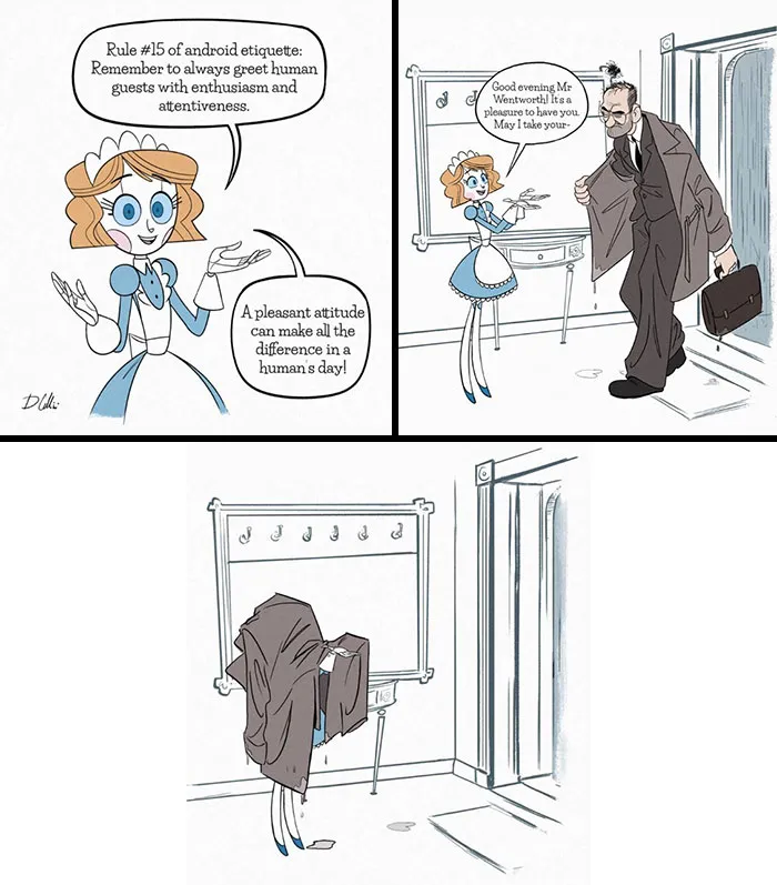 21 Wholesome Comics About A Robot Nanny Who’s Just Trying Her Best, By Dominic Cellini