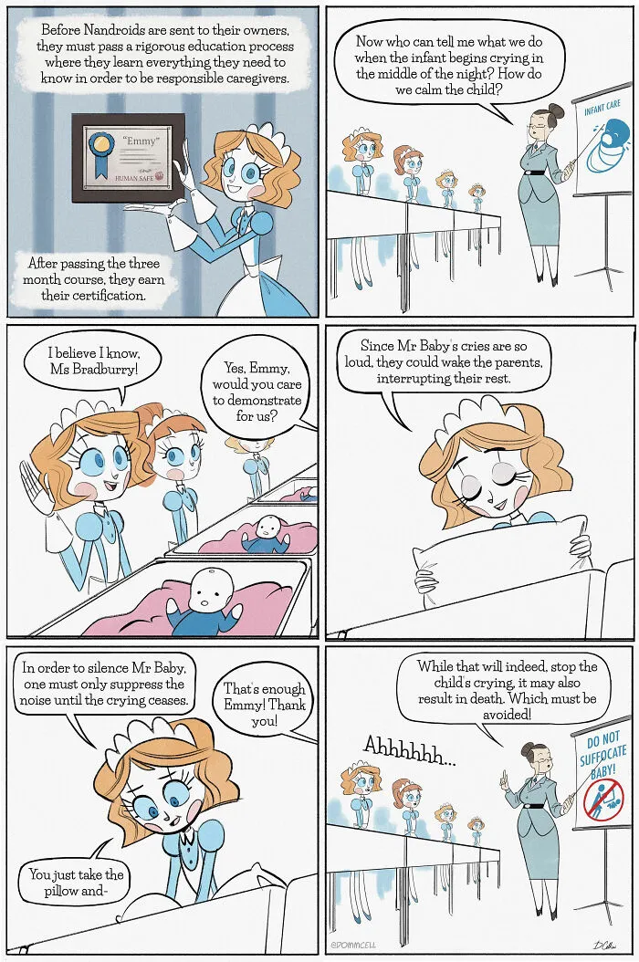 21 Wholesome Comics About A Robot Nanny Who’s Just Trying Her Best, By Dominic Cellini