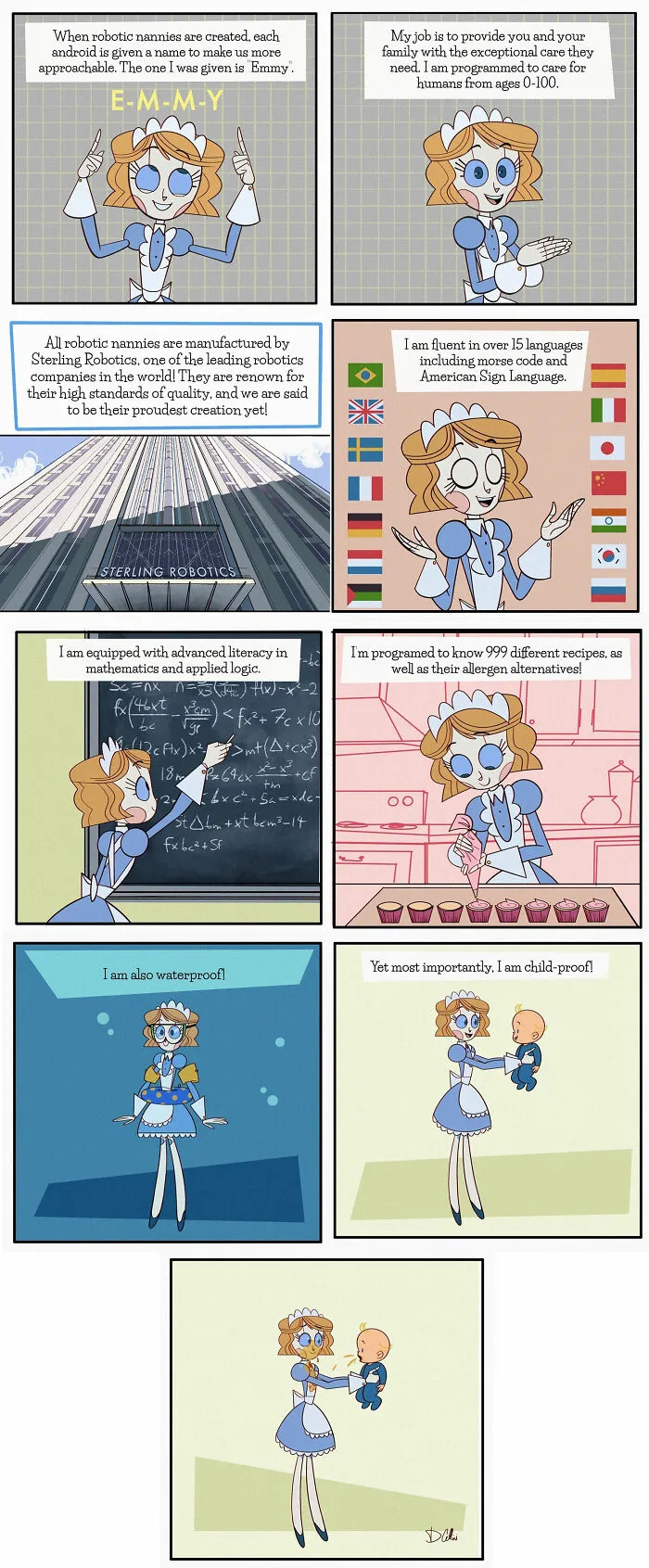 21 Wholesome Comics About A Robot Nanny Who’s Just Trying Her Best, By Dominic Cellini