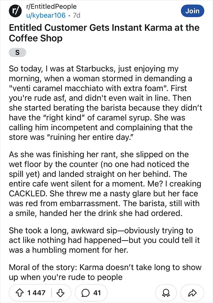 Entitled Customer Gets Instant Karma At The Coffee Shop