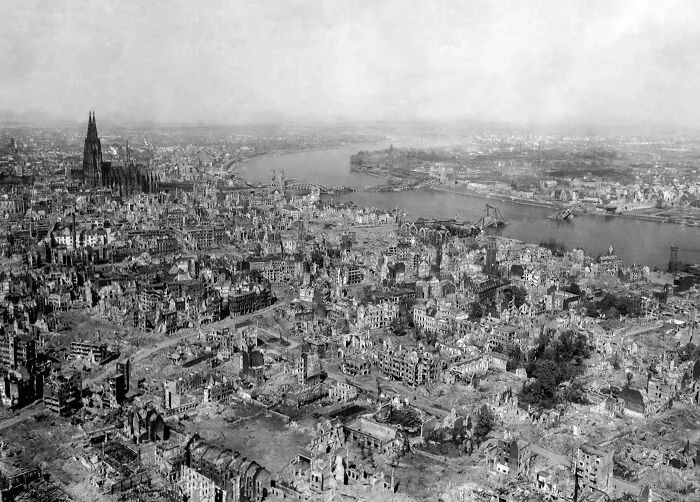 Cologne Cathedral Stands Undamaged While Entire Area Surrounding It Is Completely Devastated. Railroad Station And Hohenzollern Bridge Lie Damaged To The North And East Of The Cathedral. Germany, April 24, 1945