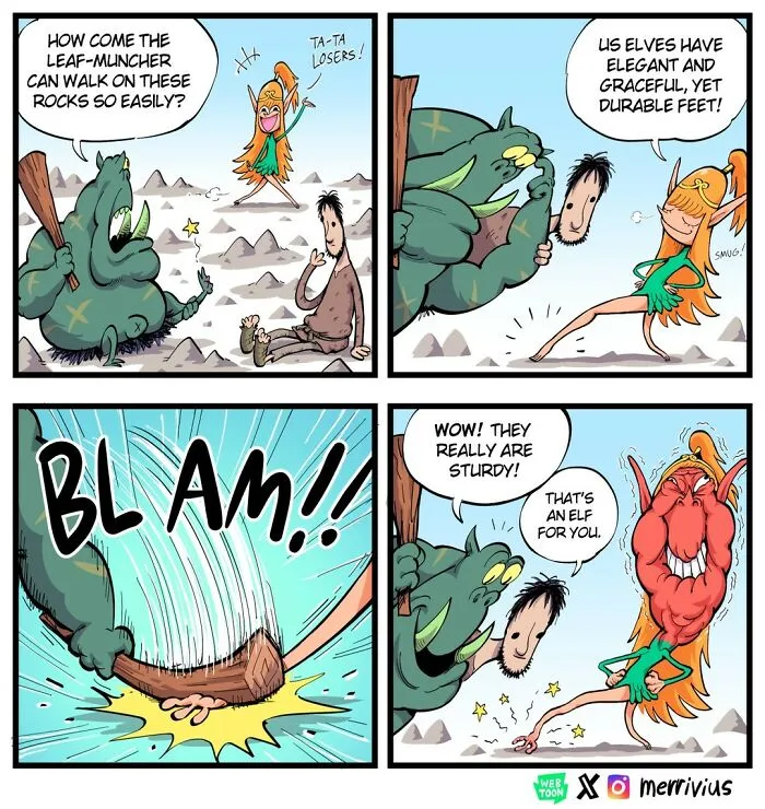 30 Funny Fantasy Comics By Merrivius Featuring An Elf Who Just Can’t Stand Humans, And More
