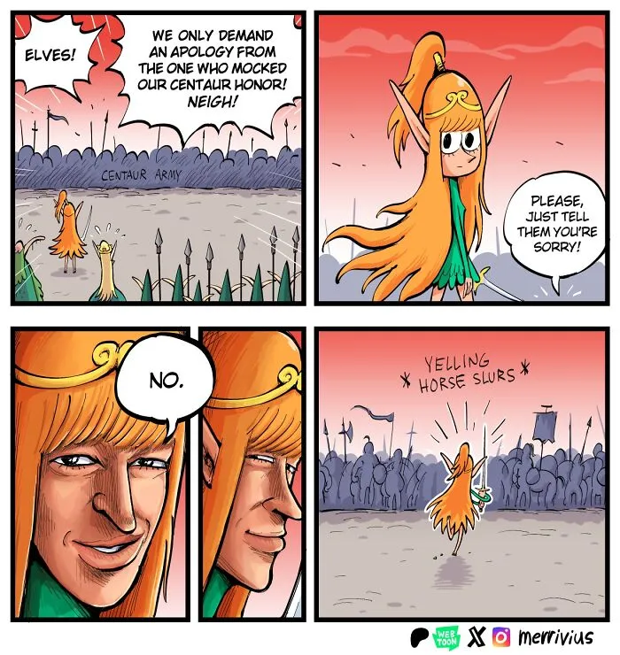 30 Funny Fantasy Comics By Merrivius Featuring An Elf Who Just Can’t Stand Humans, And More