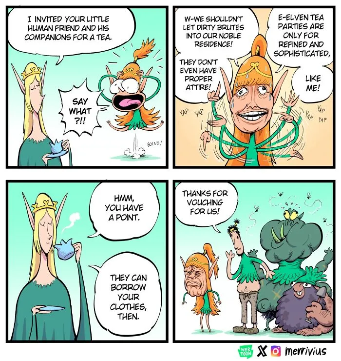 30 Funny Fantasy Comics By Merrivius Featuring An Elf Who Just Can’t Stand Humans, And More