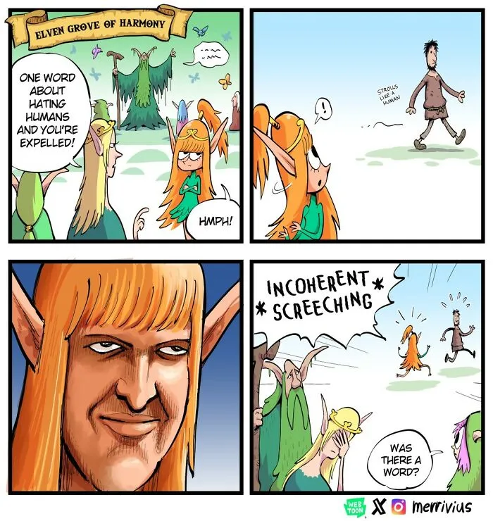 30 Funny Fantasy Comics By Merrivius Featuring An Elf Who Just Can’t Stand Humans, And More