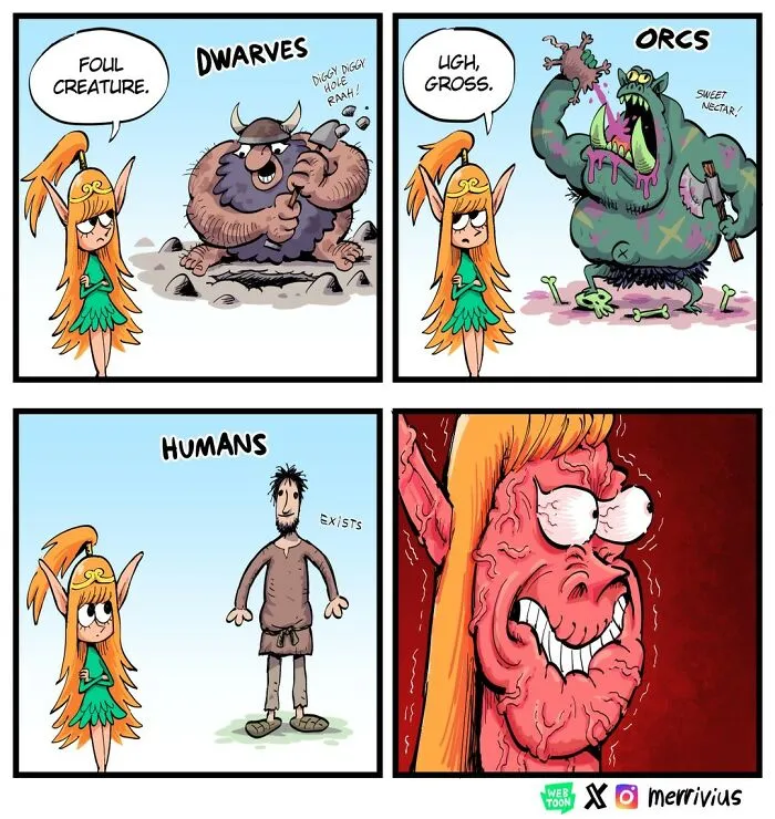 30 Funny Fantasy Comics By Merrivius Featuring An Elf Who Just Can’t Stand Humans, And More