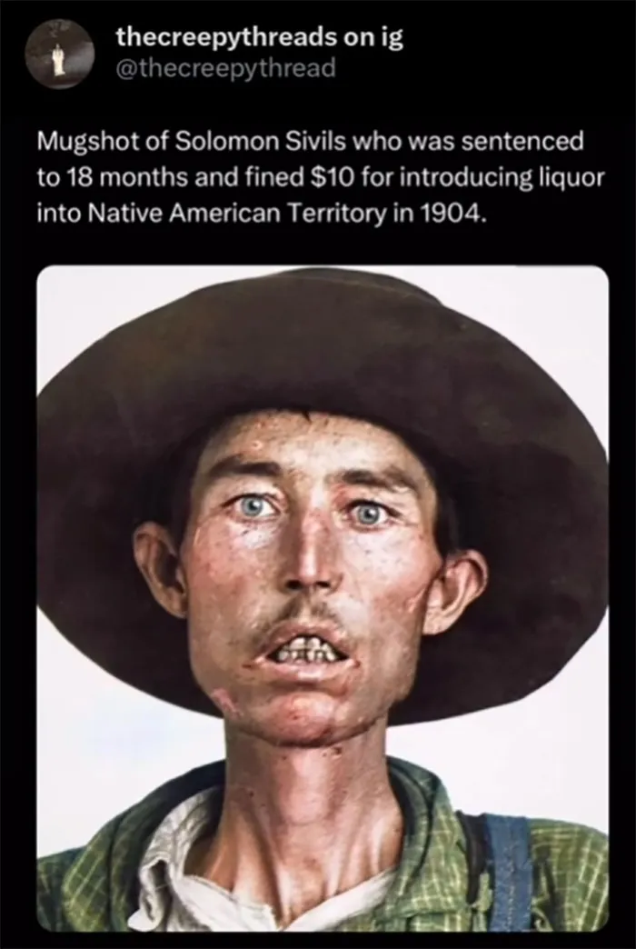 Mugshot of a distressed man from 1904 linked to spooky facts about our world and disturbing historical events.