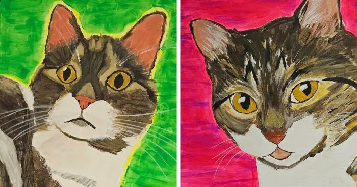 Here Are 2 Paintings Of My Cat Rosie That I Created