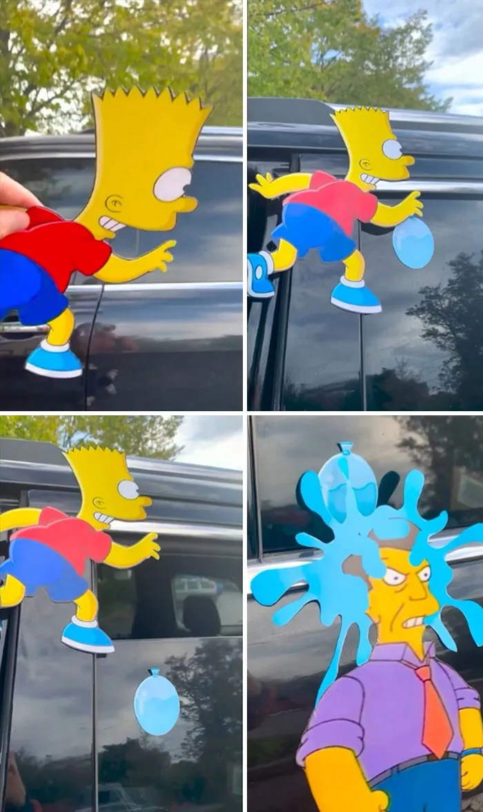 Street Artist Uses Paper Cutouts Of The Simpsons To Interact With The World Around Them (15 Pics)