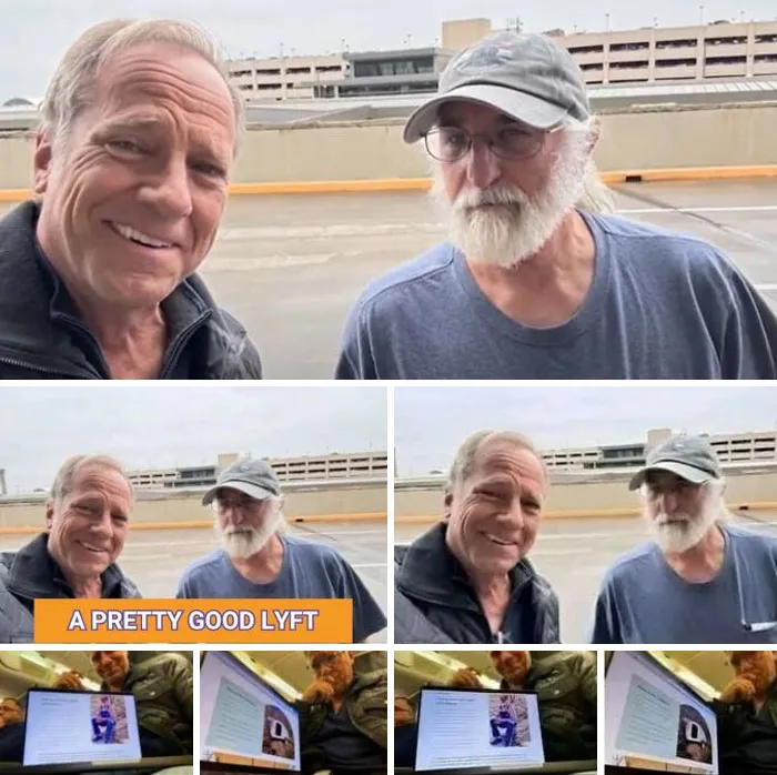 Two men smiling, taking selfies on a rooftop, discussing interesting stories from around the world.