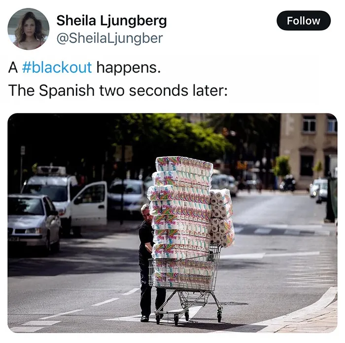 “A blackout happens. The Spanish, two seconds later:”