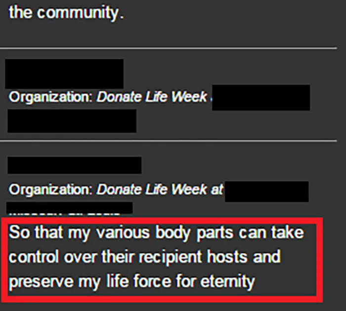 My Buddy Didn't Know His "Reason To Be An Organ Donor" Response Would Be On The Front Of The Registry Website