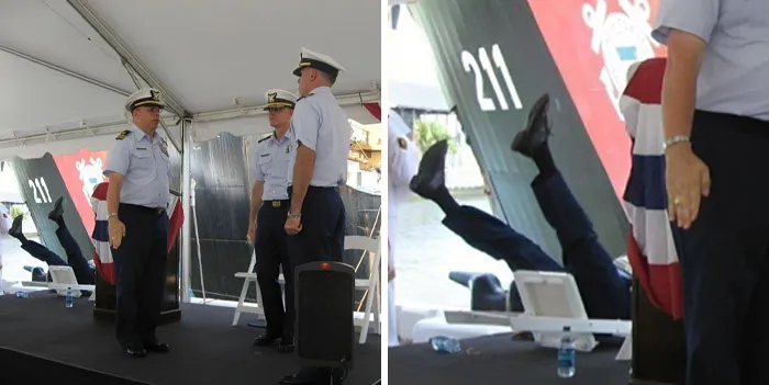 La silla de mi padre se derrumba durante un cambio de mando en la Guardia Costera