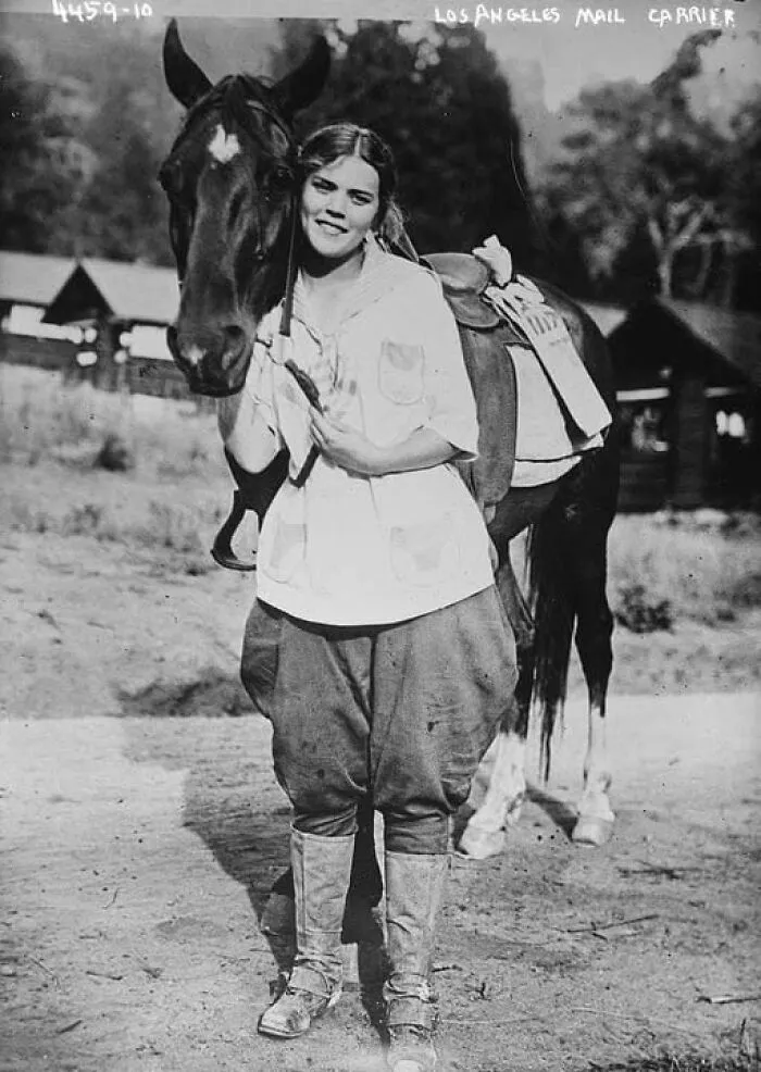 A Mail Carrier And Her Horse In Los Angeles, California, 1915