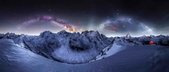 “Double Milky Way Arch Over Matterhorn” By Angel Fux