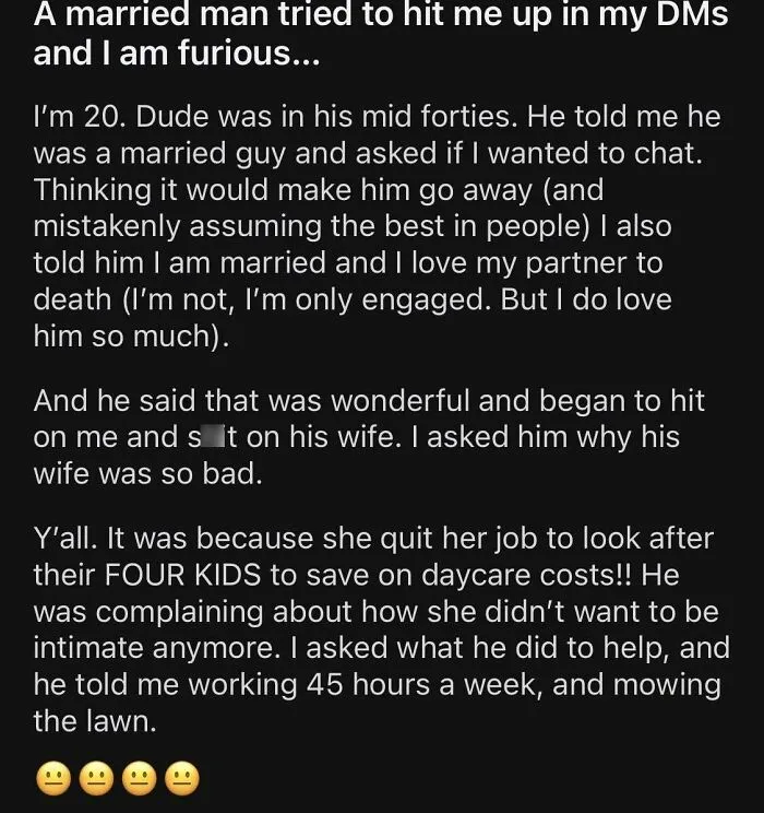 Wrote About How I Was Stunned A Married Man Could Have His Wife Do Everything And Wanted To Cheat. Dude Felt He Needed To Give Me Dating Advice