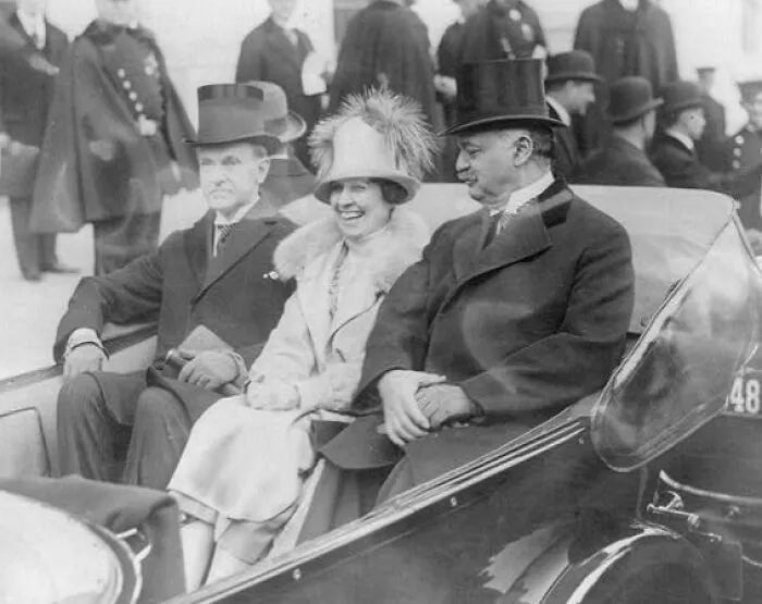 President Coolidge, Mrs. Coolidge And Senator Curtis On The Way To The Capitol
