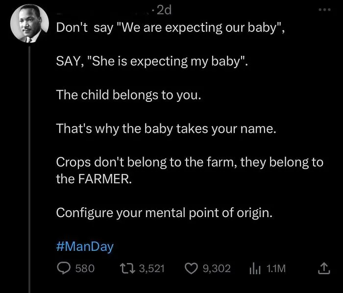 Text post with sexist views on women and children, illustrating harmful mindset found in sexist men discussions.