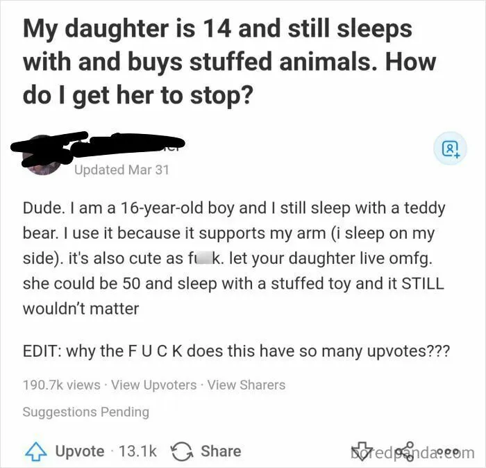 What Is It With Parents And Their 14 Yr Olds Stuffed Animals