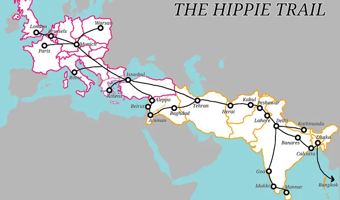 The Hippie Trail, Where Western Hippies Travelled Throughout The 60s And 70s Usually To Consume D***s And Spiritual Awakening(Oc)