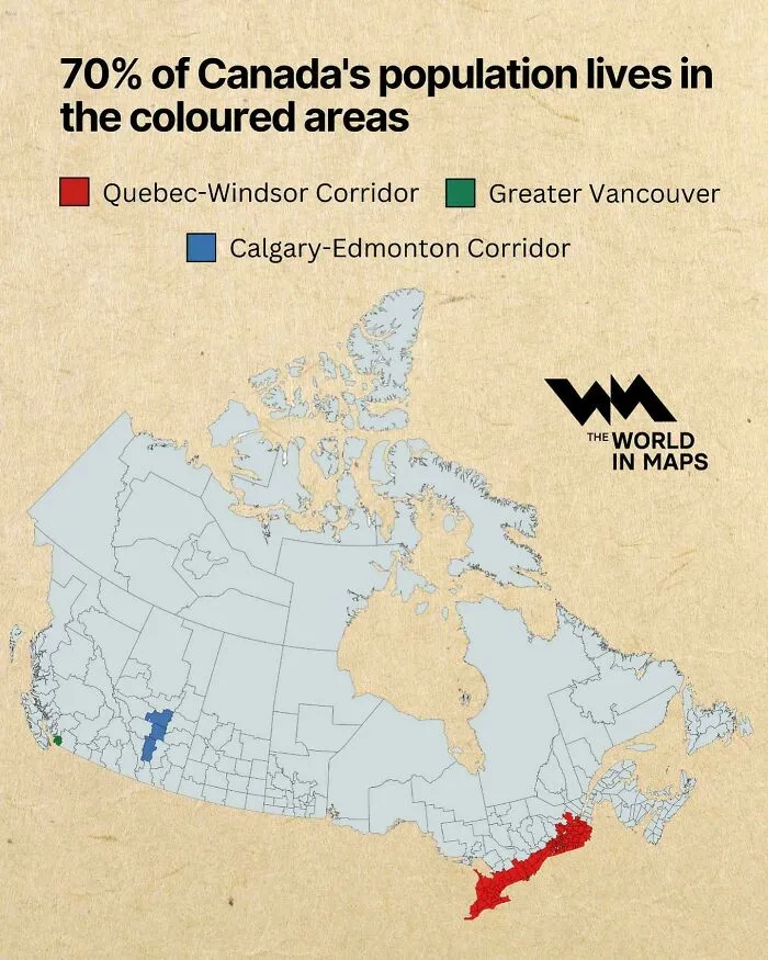 70% Of Canadians Lives In 3 Areas