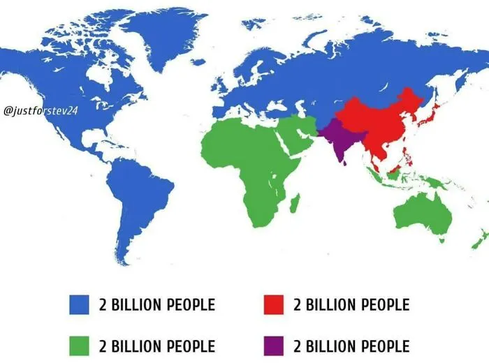 The World Divided Into 4 Equal Parts