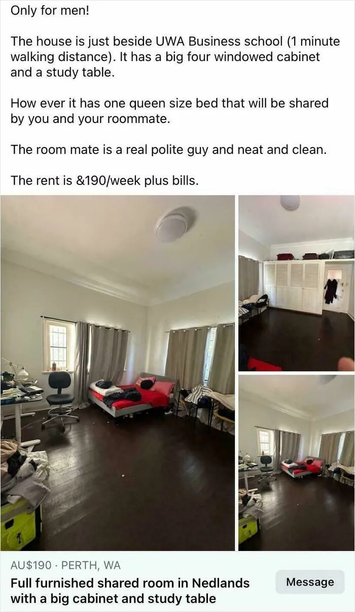 This Must Be A Joke. $190 A Week Plus Bills To Share A Bed