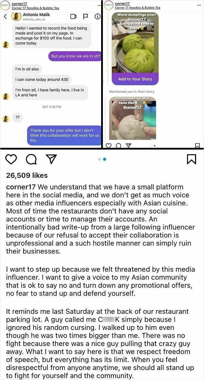 Entitled Influencer Trash Talks Asian Restaurant After They Politely Refuse To Give Him A $100 Discount