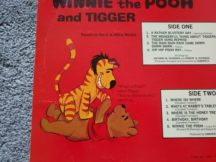 A Winnie The Pooh Record From 1968 I Own That Uses The Original Disney Design Of Tigger Before It Was Changed