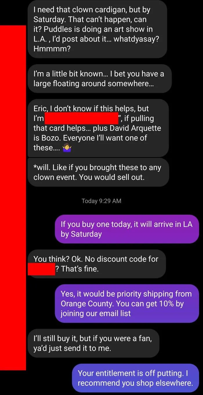 I Make Funky Clothes That Celebrities Enjoy. Every Week Or So I'll Get A Dm From A Celebrity Like This