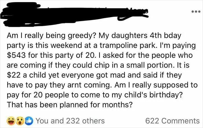 Beggar Mom Is Insulted That Her Daughter's Party Guests Won't Pay For The Party