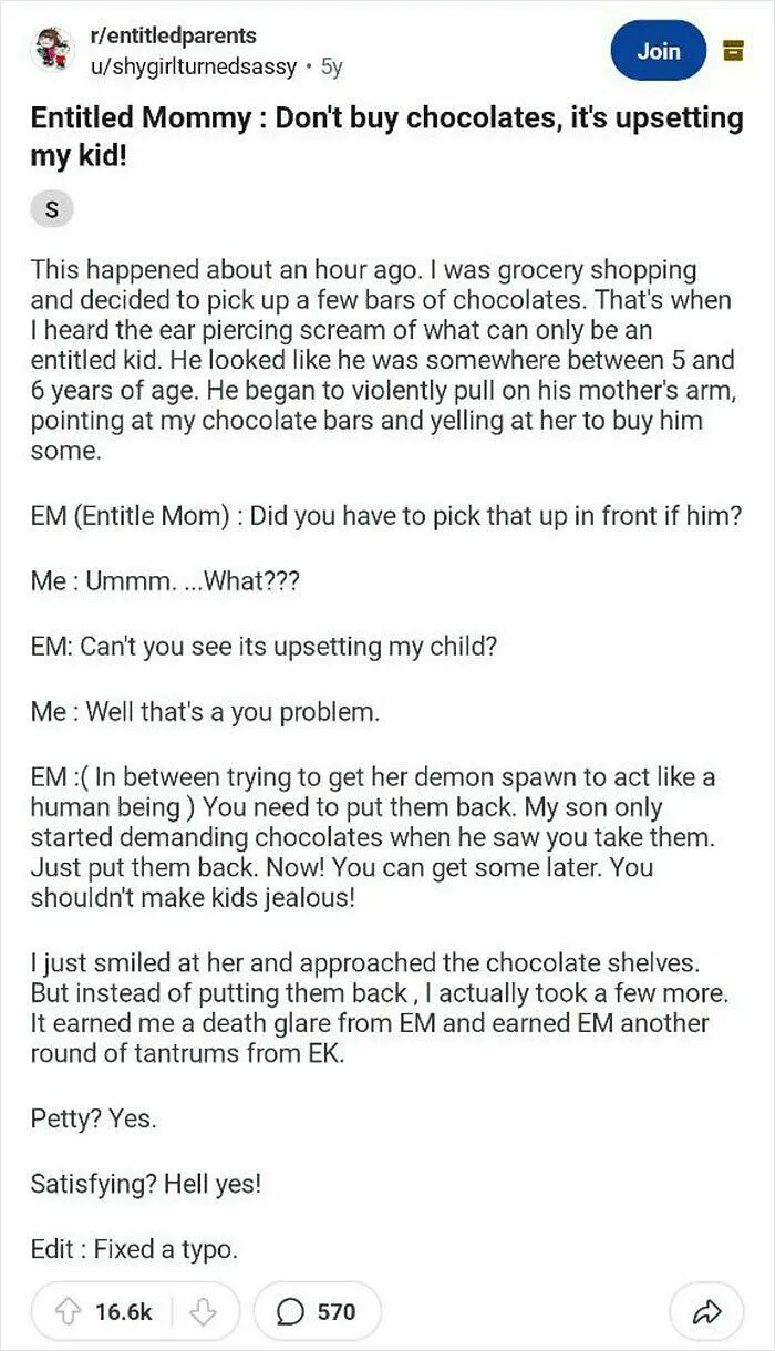 That’s A Pretty Bratty Kid If They Are Gonna Throw A Tantrum Because A Random Stranger Gets Something They Do Not
