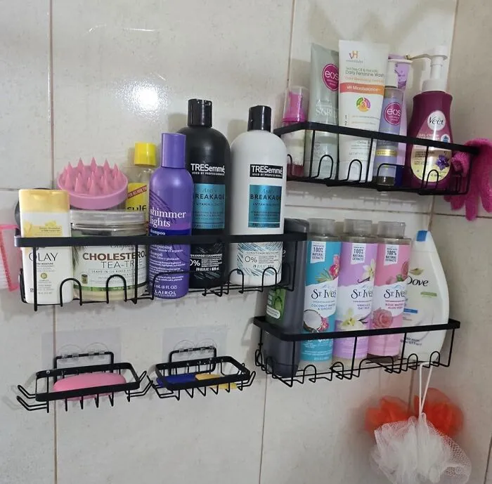 If The Thought Of Drilling Into Your Bathroom Tiles Gives You More Commitment Anxiety Than A "We Need To Talk" Text, This <a Style="Display:inline;" Href="Https://Www.amazon.com/Veken-Adhesive-Organizer-Rustproof-Stainless/Dp/B0cj56m8d4?ie=utf8&th=1&linkcode=ll1&tag=bpcrocodile-20&linkid=49bb34dcea50644af05a740c000883ee&language=en_us&ref_=as_li_ss_tl" Target="_blank"><span Style="Font: Inherit; Color: #d74b1f;"> No Drilling 6-Piece Shower Caddy Set </Span> Is Here To Organize Your Life, Stress-Free