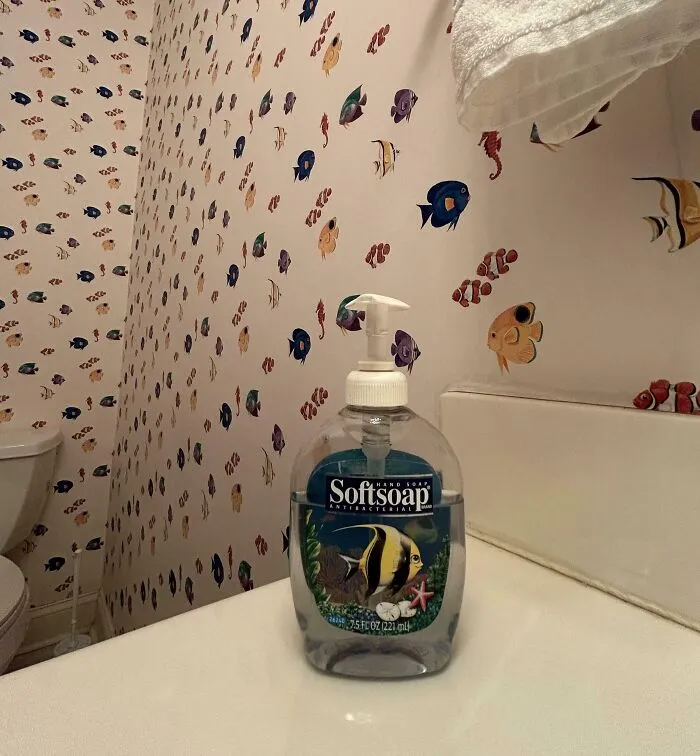 My Septuagenarian Mom Still Has Her ‘97 Softsoap Container To Match Her ‘97 Fish Bathroom