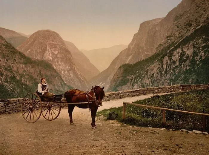 Woman Riding In A Carriage In Norway, C. 1890