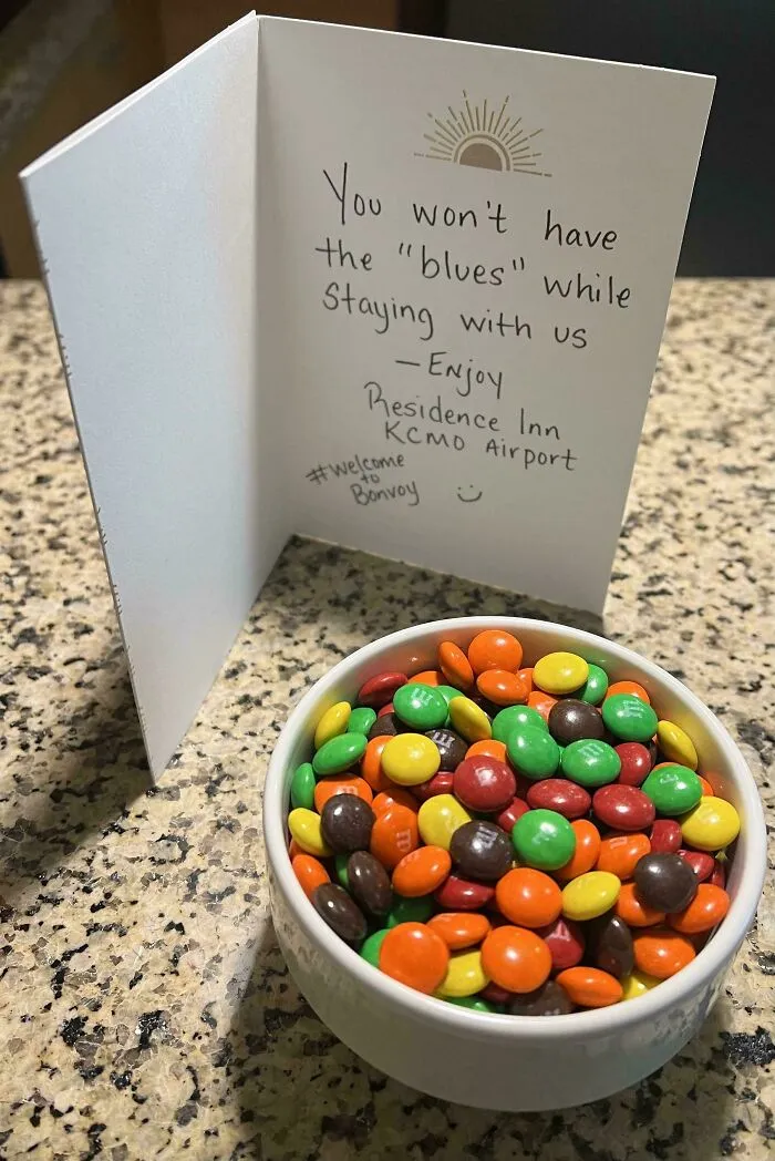 I Checked In To My Hotel And Joked With The Check-In Lady That As Long As My Room Had A Bowl Of M&m’s With All The Blue Ones Removed, Everything Would Be Great