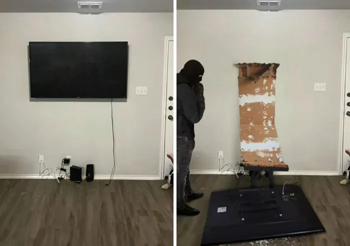 Could You Help Me Prank My Friend By Making It Look Like The TV He Just Installed Has Fallen On The Floor?