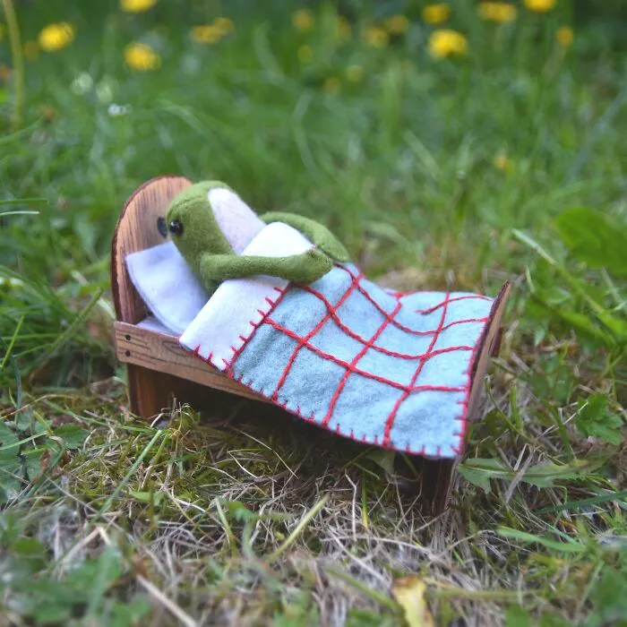 My Handmade Felt Frog Doll And His Extensive Wardrobe Of Wholesome Outfits (37 Pics)