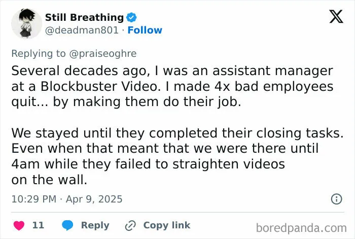 Tweet showing a story about dealing with toxic coworkers by making them complete their tasks fully.