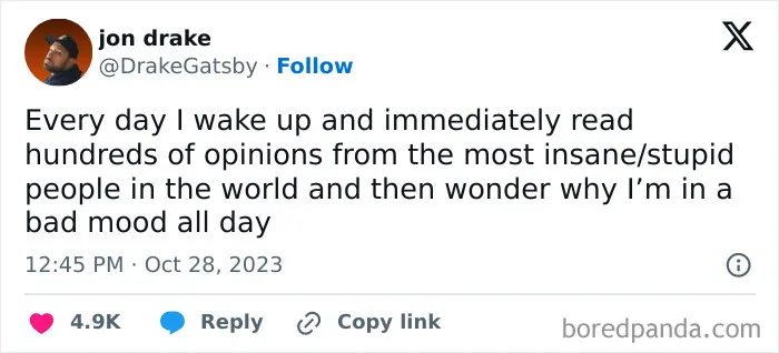 Screenshot of a social media post about daily mood affected by reading opinions, relating to serotonin boost content.