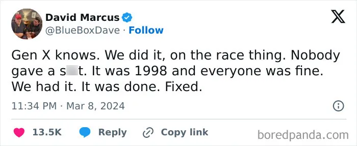 Screenshot of a tweet reflecting on 1998 with rose tinted tolerance and nostalgia in online discussions.