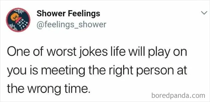 Screenshot of a social media post about one of the worst jokes life plays, related to thoughts to occupy your brain while showering.