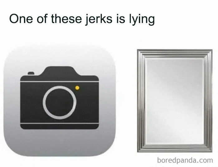 Funny meme comparing a camera icon labeled sarcasm and a mirror with caption about lying for hilarious memes.