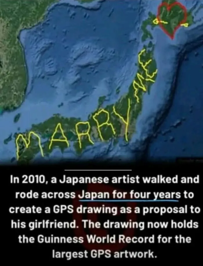 A Japanese Man Rode Over 4,000 Miles To Spell "Marry Me" On Google Earth: