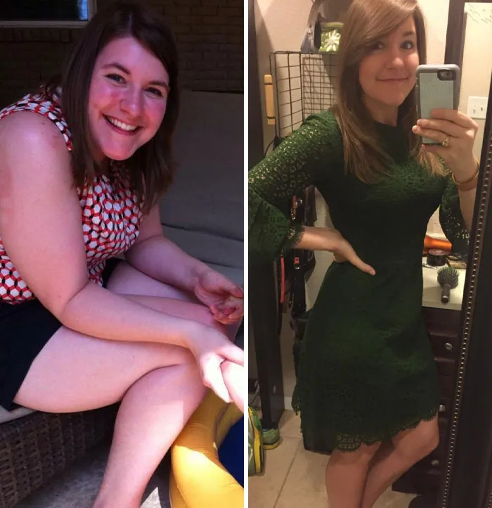 Antes y después de mujer mostrando pequeños cambios de apariencia que marcaron la diferencia para ella.