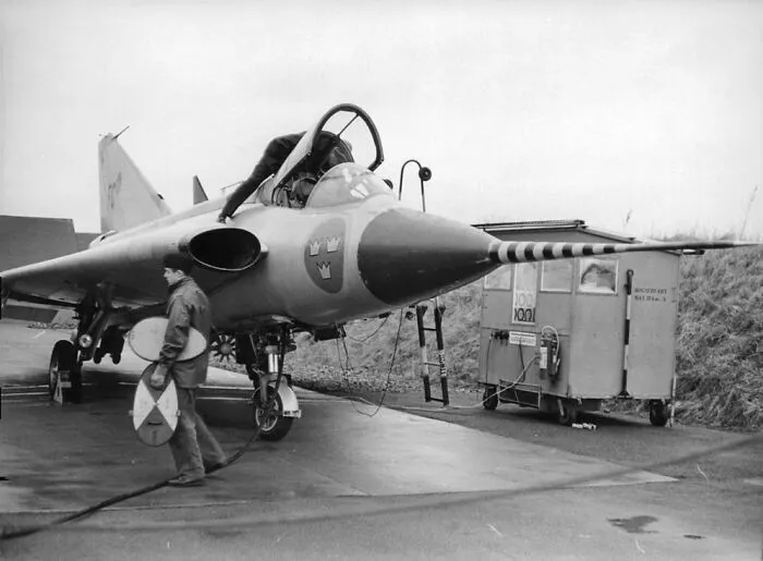 Air Force Soldier In Front Of A Fighter Plane At The Air Force Test Center, 1964