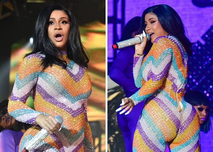 Cardi B ripping her mesh jumpsuit