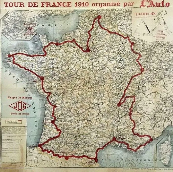 Map Of The 1910 Tour De France Route