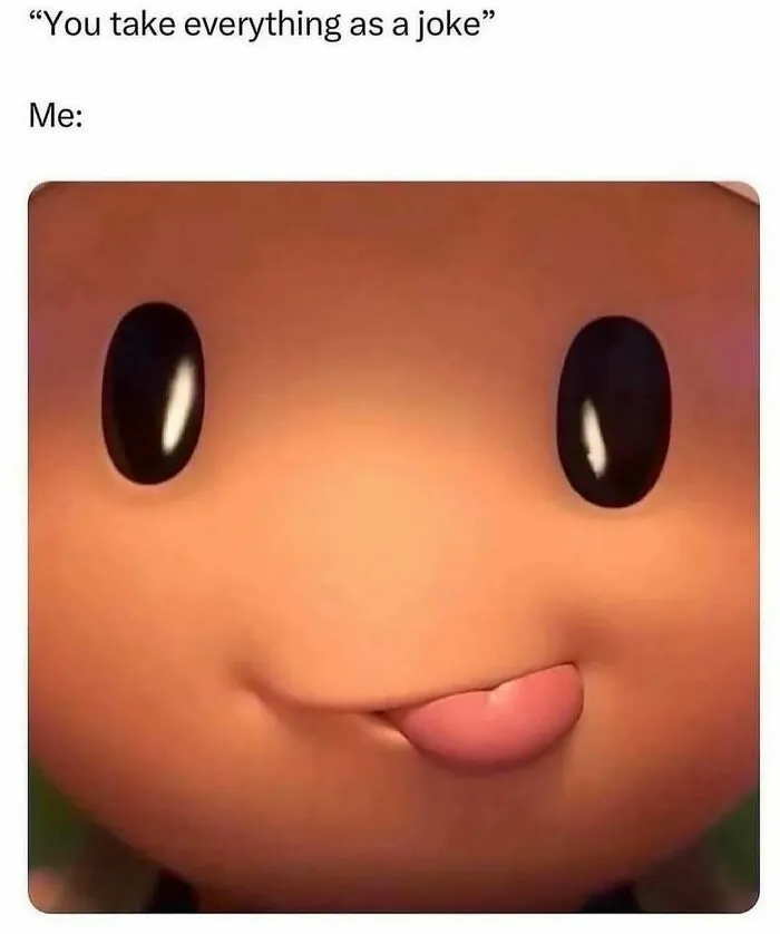 Close-up of a funny character’s face with tongue out, a hilarious meme to brighten your day with random humor.