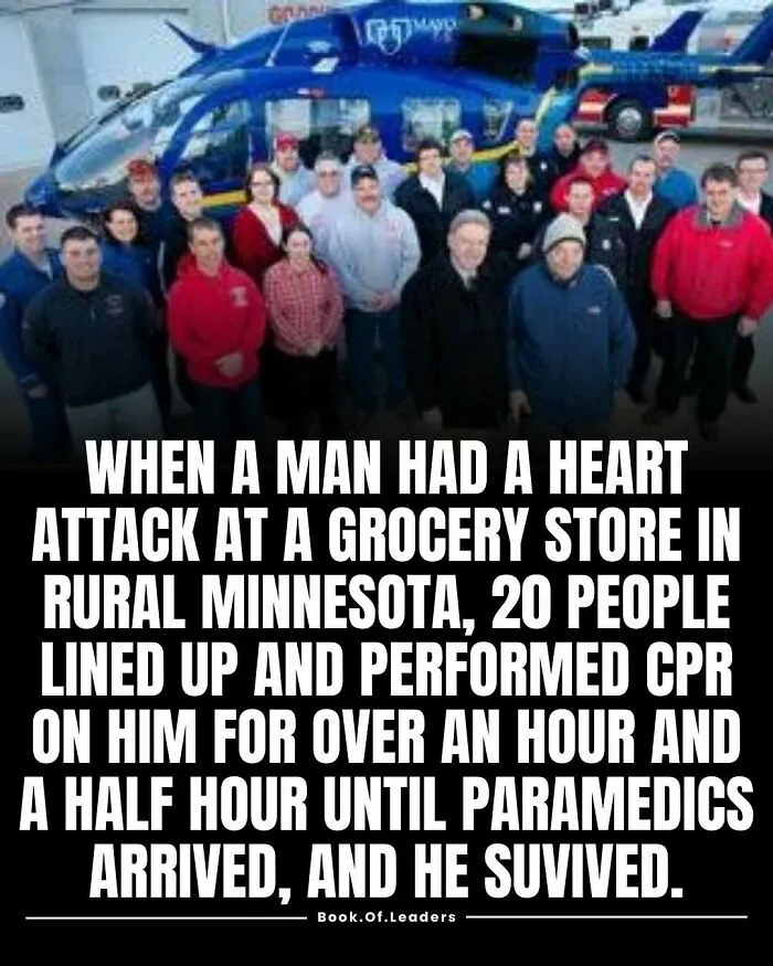 Group of emergency responders standing in front of a medical helicopter illustrating inspiring stories and facts about survival.